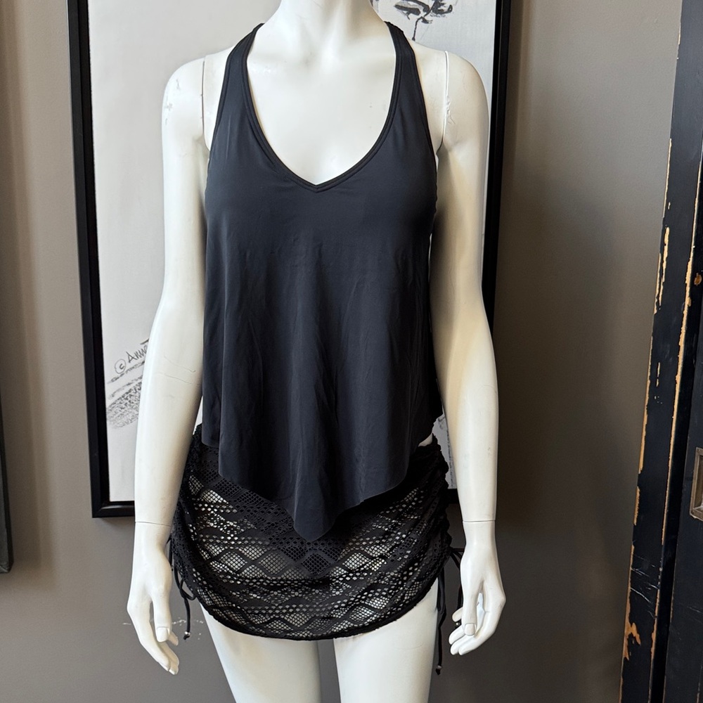 La Vie En Rose Tankini with Freya Black Mesh swim skirt